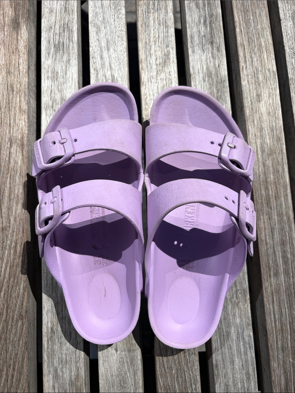 Birkenstock Lilac Two-Strap Slide Sandals vegan style